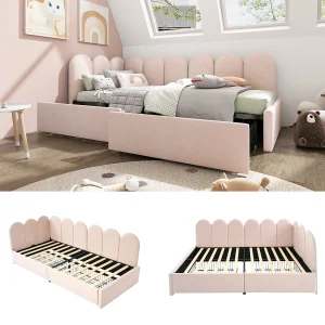 Dagbed met lades, roze fluwelen frame, 90x200cm, slaapbank, geïntegreerde opbergruimte (208x94x76cm) Dagbed met lades, roze fluwelen frame, 90x200cm, slaapbank, geïntegreerde opbergruimte (208x94x76cm)