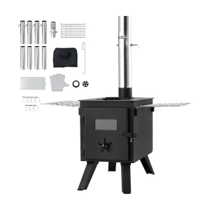 Draagbare Houtkachel SucceBuy, 217 cm, Barbecue-Kachel voor Kampeertent met Slangen Draagbare Houtkachel SucceBuy, 217 cm, Barbecue-Kachel voor Kampeertent met Slangen