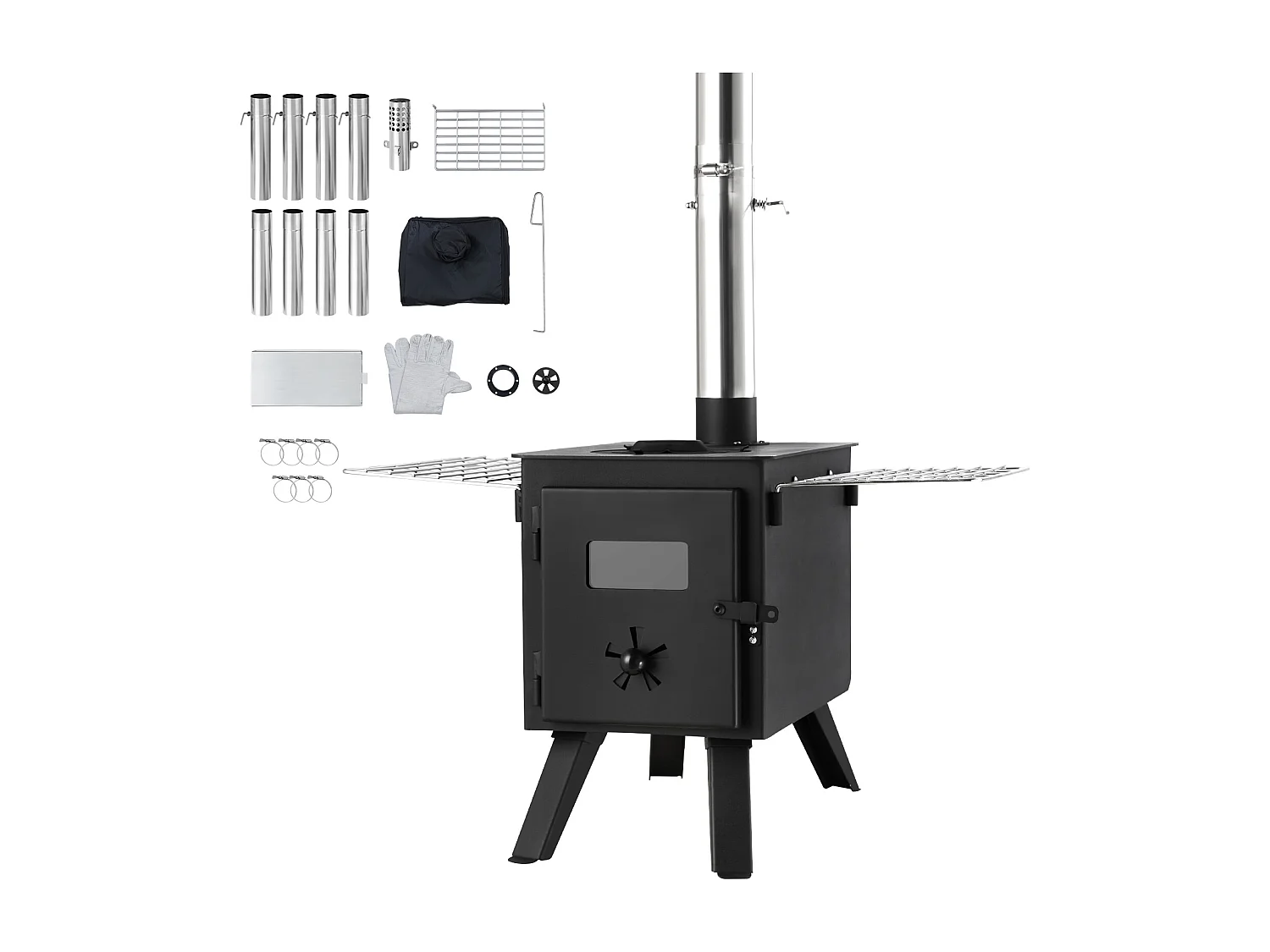 Draagbare Houtkachel SucceBuy, 217 cm, Barbecue-Kachel voor Kampeertent met Slangen