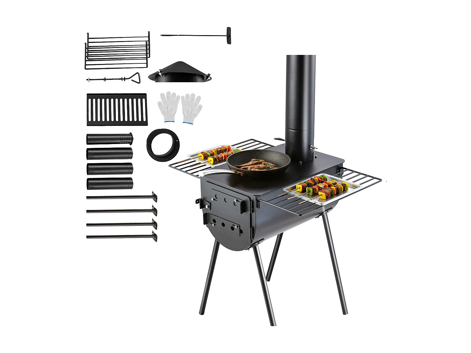 Draagbare Houtkachel SucceBuy, 262 cm, Campingkachel voor Barbecue met Buizen voor Buitengebruik