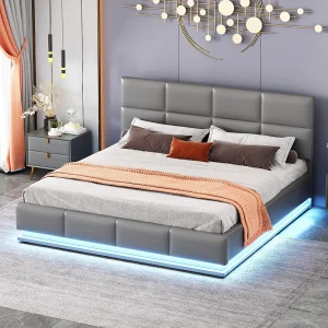 Design tweepersoonsbed 160×200 cm – Verstelbare LED hoofdbord & hydraulische opbergruimte – Grijs (zonder matras) Design tweepersoonsbed 160×200 cm – Verstelbare LED hoofdbord & hydraulische opbergruimte – Grijs (zonder matras)