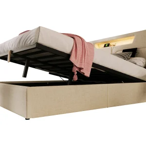 Design tweepersoonsbed 160×200 cm – LED hoofdeinde & USB-C opladen – Natuurlijke linnen (zonder matras) Design tweepersoonsbed 160×200 cm – LED hoofdeinde & USB-C opladen – Natuurlijke linnen (zonder matras)