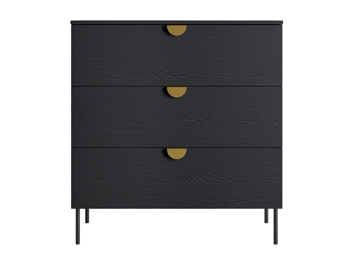Commode MONDO – Zwart gestructureerd en goud – 3 laden – Metalen poten – Modern en functioneel design