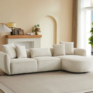Beige chenille stoffen rechthoekige hoekbank DOKALO van Maison Céphy