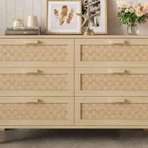 Buffet 120×40×75 cm – met 6 laden – rotan look – spaanplaat – naturel Buffet 120×40×75 cm – met 6 laden – rotan look – spaanplaat – naturel
