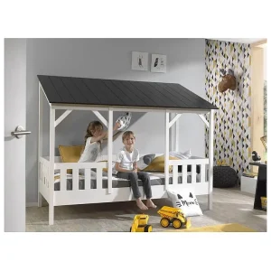 Cabinebed 90×200 cm massief grenen wit zwart dak Mila