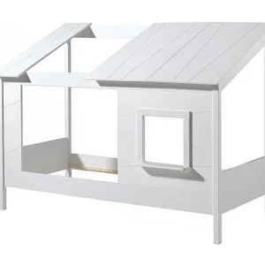 Cabinebed 90×200 cm massief wit grenen met Paraderaam