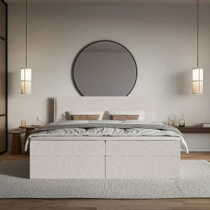 Boxspringbed 140×200 cm met topper en opbergruimte – chenille – beige – SOFTIE Boxspringbed 140×200 cm met topper en opbergruimte – chenille – beige – SOFTIE