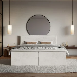 Boxspringbed 140×200 cm met topper en opbergruimte – waterafstotend velours – greige – SOFTIE Boxspringbed 140×200 cm met topper en opbergruimte – waterafstotend velours – greige – SOFTIE