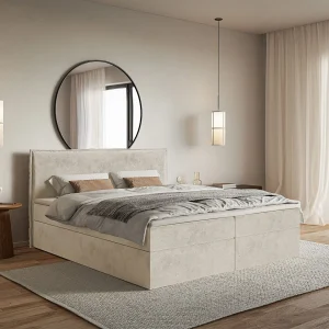 Boxspringbed 140×200 cm met topper en opbergruimte – waterafstotend velours – beige – SOFTIE Boxspringbed 140×200 cm met topper en opbergruimte – waterafstotend velours – beige – SOFTIE