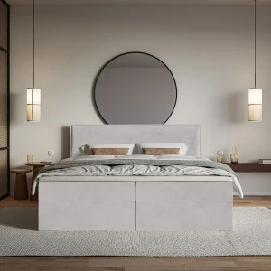 Boxspringbed 160×200 cm met topper en opbergruimte – waterafstotend velours – lichtgrijs – SOFTIE Boxspringbed 160×200 cm met topper en opbergruimte – waterafstotend velours – lichtgrijs – SOFTIE