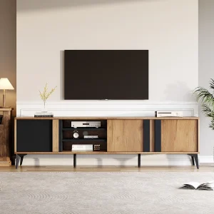 Bruine tv-kast met 3 deuren en open opbergruimte, 180x40x50 cm