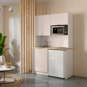 Multifunctioneel meubel kitchenette en wasruimte – Met werkblad 120 cm – Beige en naturel – CARMEO Multifunctioneel meubel kitchenette en wasruimte – Met werkblad 120 cm – Beige en naturel – CARMEO