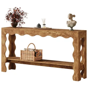 Consoletafel van 160 cm, smalle entreetafel met 2 niveaus en geschulpte poten Consoletafel van 160 cm, smalle entreetafel met 2 niveaus en geschulpte poten