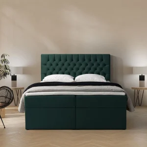 Boxspringbed 160×200 met matras en topper – fluweel – flesgroen – DAISSY Boxspringbed 160×200 met matras en topper – fluweel – flesgroen – DAISSY