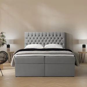 Boxspringbed 180×200 met matras en topper – fluweel – grijs – DAISSY Boxspringbed 180×200 met matras en topper – fluweel – grijs – DAISSY