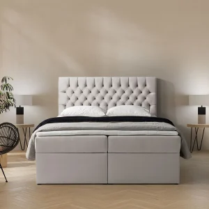 Boxspringbed 160×200 met matras en topper – fluweel – licht beige – DAISSY Boxspringbed 160×200 met matras en topper – fluweel – licht beige – DAISSY