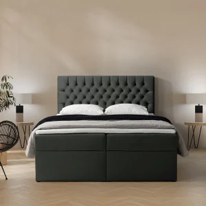 Boxspringbed 160×200 met matras en topper – fluweel – donkergrijs – DAISSY Boxspringbed 160×200 met matras en topper – fluweel – donkergrijs – DAISSY