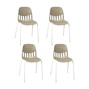 Design Keukenstoelen, Set van 4, opstapbaar, metalen, poot KIO (Kaki-Wit)