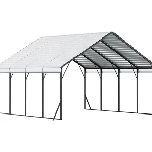Carport SucceBuy, 5,8 x 6 m, Robuuste Metalen Carport, Stalen Frame/Dak, Verwijderbare Zijwanden, Opslag voor Auto's/Pick-ups/Boten/Vrachtwagens/Tractoren