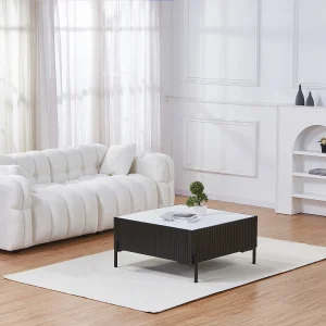 Keramische, MDF en metalen salontafel – Zwart en wit – CYNDORA Keramische, MDF en metalen salontafel – Zwart en wit – CYNDORA