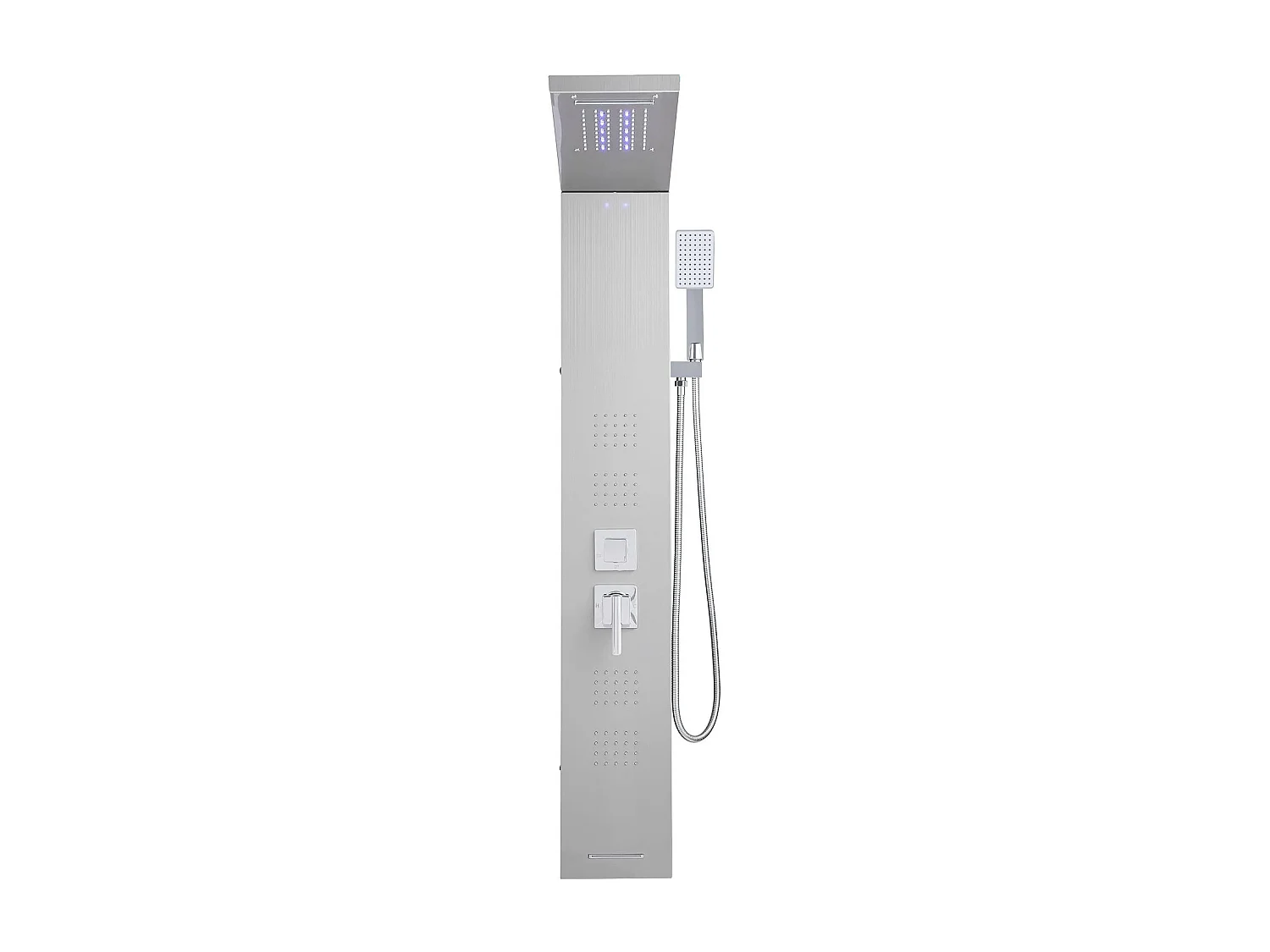 Douchekolom met Regendouchekop SucceBuy mit LED-Verlichting van Geborsteld Roestvrij Staal, Kraan 5 Functies, 4 Lichaamsstralen und Handdouche, 1345 mm