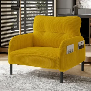 Comfortabele fluwelen fauteuil met armleuningen zijvakken stevige structuur meerdere delen woonkamer slaapkamer kantoor geel Comfortabele fluwelen fauteuil met armleuningen zijvakken stevige structuur meerdere delen woonkamer slaapkamer kantoor geel