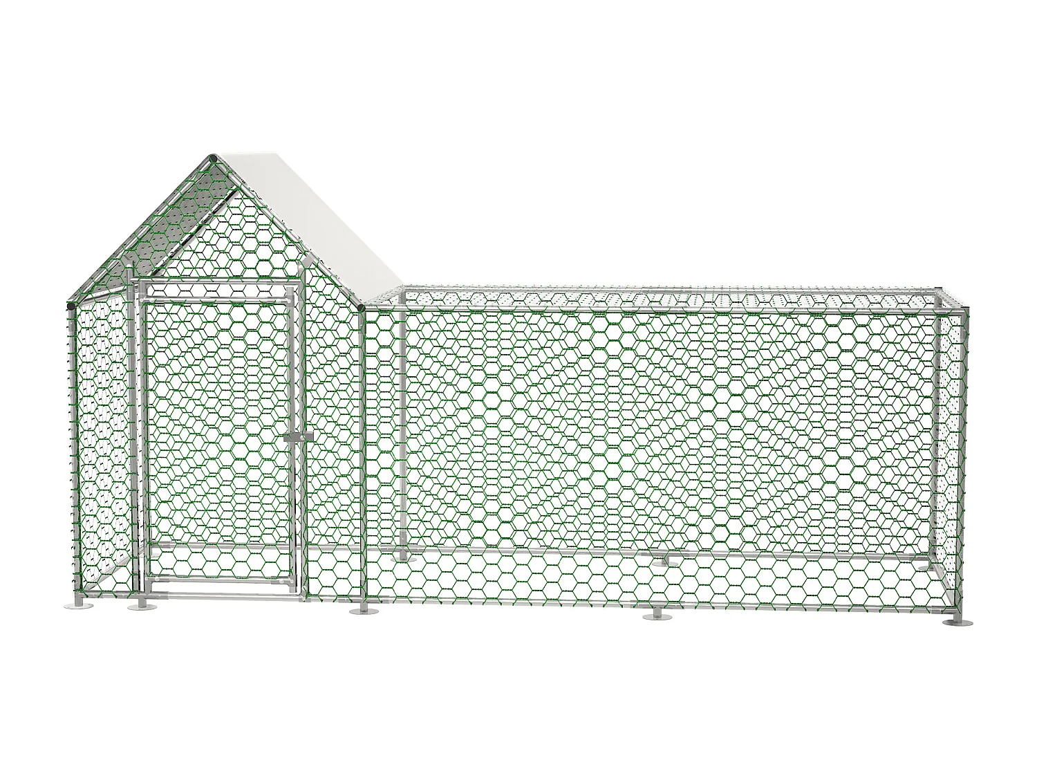 Buitenverblijf voor pluimvee, metaal, waterdicht PE-zeil, slot, zilver (300x100x150cm)
