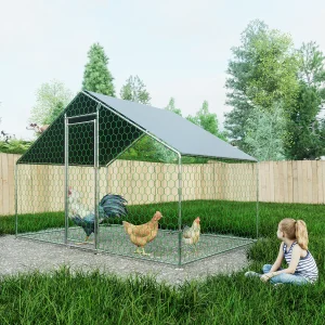 Buitenverblijf voor pluimvee/dieren, metaal, waterdicht PE-dak, slot, zilver (300x200x200cm) Buitenverblijf voor pluimvee/dieren, metaal, waterdicht PE-dak, slot, zilver (300x200x200cm)