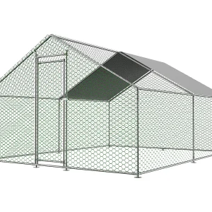 Buitenverblijf voor pluimvee/dieren, metaal, waterdicht PE-zeil, slot, zilver (300x400x200cm) Buitenverblijf voor pluimvee/dieren, metaal, waterdicht PE-zeil, slot, zilver (300x400x200cm)