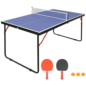 Draagbare opvouwbare tafeltennistafel, antislip MDF-oppervlak, blauw, met net, 2 peddels en 3 ballen (137,2 x 76,2 x 66 cm)