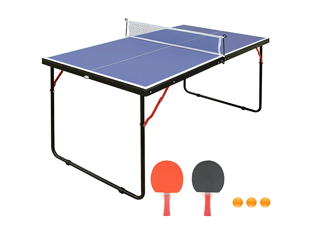 Draagbare opvouwbare tafeltennistafel, antislip MDF-oppervlak, blauw, met net, 2 peddels en 3 ballen (137,2 x 76,2 x 66 cm)