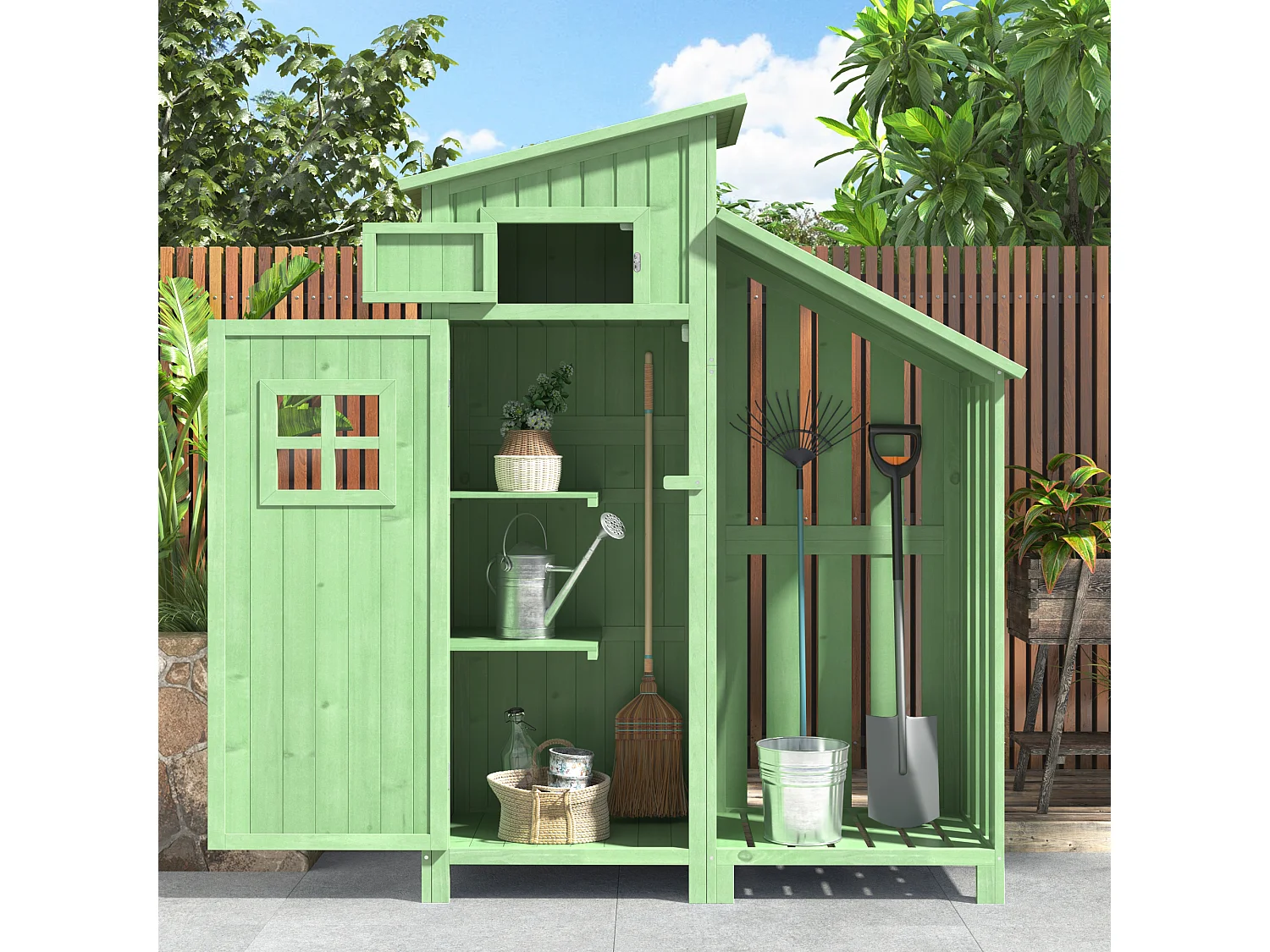 Compacte tuinberging met planken, massief hout, groen, ideaal voor kleine ruimtes (124x46x174 cm)
