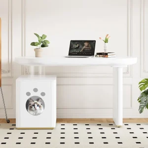 Bureau met dierenmand – 117 x 50 x 76 cm – stabiel en modern – Franse stijl – MDF – wit