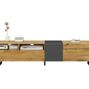 Colorblock TV-meubel – 170 x 36,5 x 42 cm – met 3 deuren + 2 planken – spaanplaat – naturel Colorblock TV-meubel – 170 x 36,5 x 42 cm – met 3 deuren + 2 planken – spaanplaat – naturel