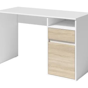 Bureau BILOU wit met lade en lichte eiken deur – Compact en helder voor kinderen