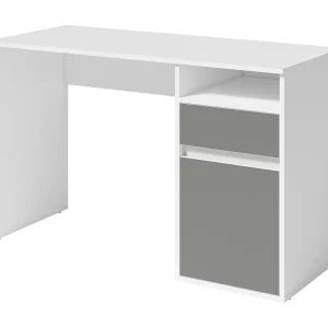 Bureau BILOU wit met lade en antracietgrijze deur – Strak en modern ontwerp voor kinderen