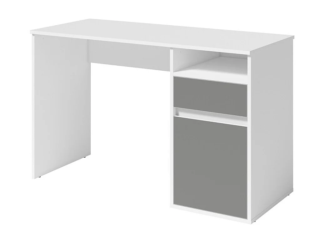 Bureau BILOU wit met lade en antracietgrijze deur - Strak en modern ontwerp voor kinderen