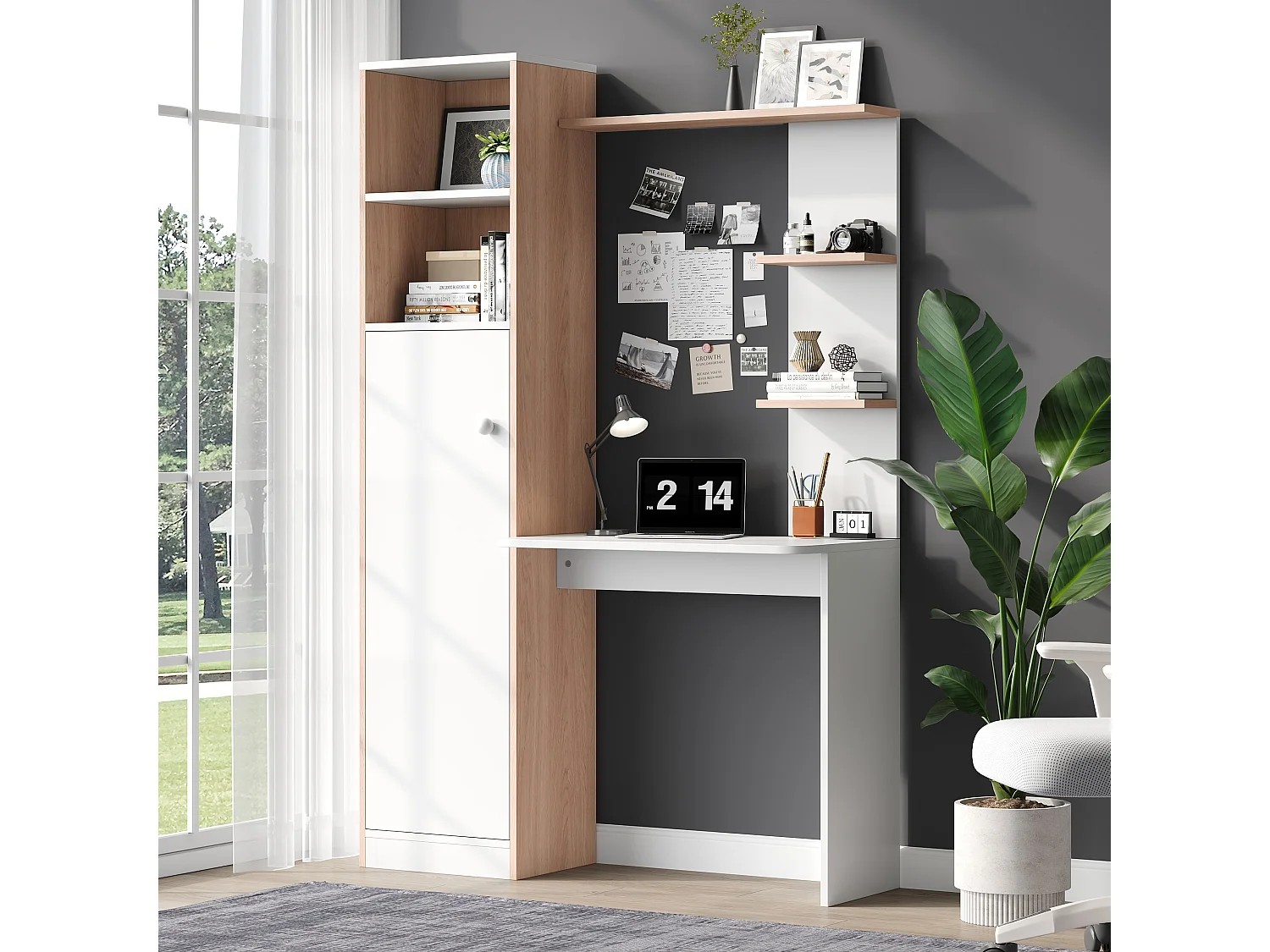 Bureau met opbergruimte - 123,5 x 45 x 168,5 cm - kast met deuren + open plank - MDF - wit