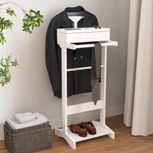 Draagbare kledingrek met opbergruimte, multifunctioneel design, MDF en massief hout, wit (44×36,5×110 cm)