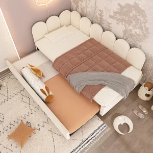 Dagbed met uitschuifbaar bed, praktisch design, fluweel, beige, met lattenbodem (97x203x76cm) Dagbed met uitschuifbaar bed, praktisch design, fluweel, beige, met lattenbodem (97x203x76cm)