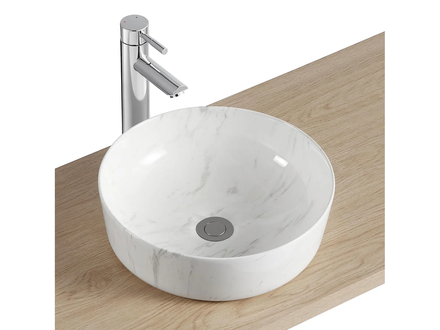 DIANE ronde keramische opzetwastafel van 37 cm met wit marmereffect
