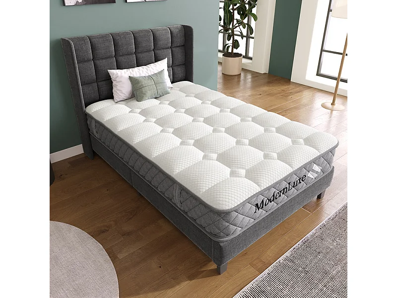 Brandwerende orthopedische matras van 90x200 cm met 4 handgrepen, OEKO-TEX®, 20 cm dik, ademend, 7 zones pocketveringzones