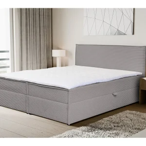 Boxspringbed GLORIA met 2 bedbakken, gestoffeerd bed Afmetingen: 140×200, kleur: grijs, corduroy, tweepersoonsbed met Bonell-matras incl. topper