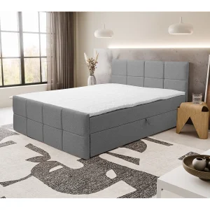 Boxspringbed DORIS met 2 bedbakken, gestoffeerd bed Afmetingen: 140×200, kleur: grijs, veloursstof, tweepersoonsbed met Bonell-matras incl. topper