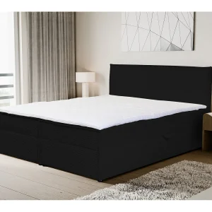 Boxspringbed GLORIA met 2 bedbakken, gestoffeerd bed Afmetingen: 140×200, kleur: zwart, corduroy, tweepersoonsbed met Bonell-matras incl. topper