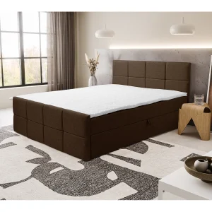 Boxspringbed DORIS met 2 bedbakken, gestoffeerd bed Afmetingen: 140×200, kleur: bruin, veloursstof, tweepersoonsbed met Bonell-matras incl. topper