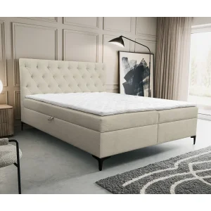 Boxspringbed Calipso met 2 bedbakken, gestoffeerd bed Afmetingen: 180×200, kleur: beige, veloursstof, tweepersoonsbed met Bonell-matras incl. topper