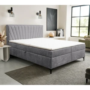 Boxspringbed Cimone met 2 bedbakken, gestoffeerd bed Afmetingen: 180×200 cm, kleur: grijs, veloursstof, tweepersoonsbed met Bonell-matras incl. topper