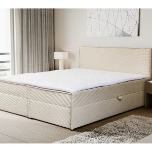 Boxspringbed GLORIA met 2 bedbakken, gestoffeerd bed Afmetingen: 140×200, kleur: beige, corduroy, tweepersoonsbed met Bonell-matras incl. topper